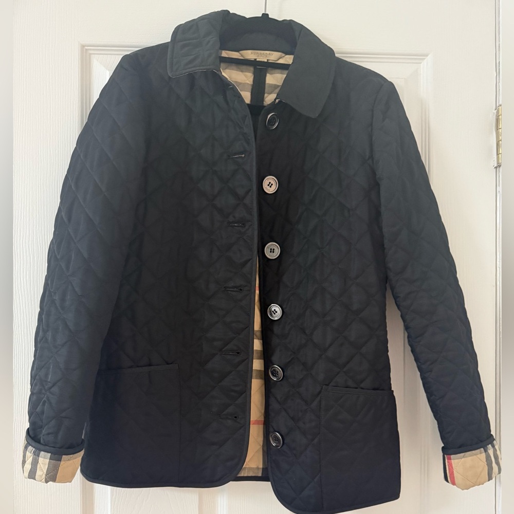 Burberry Black Quilted Jacket with Signature Check Trim